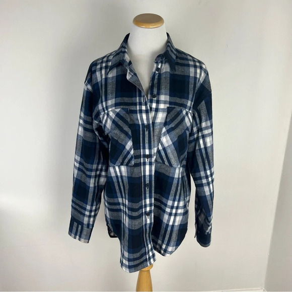 ARITZIA The Group by Babaton Fisher Flannel Button Down Shirt Size S Blue B2 - Picture 2 of 6